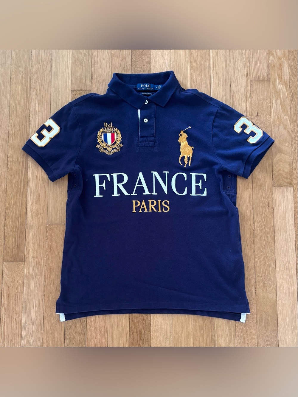 Polo Ralph Lauren Paris France Big Pony Polo Shirt Men's M Custom Slim Fit Rare